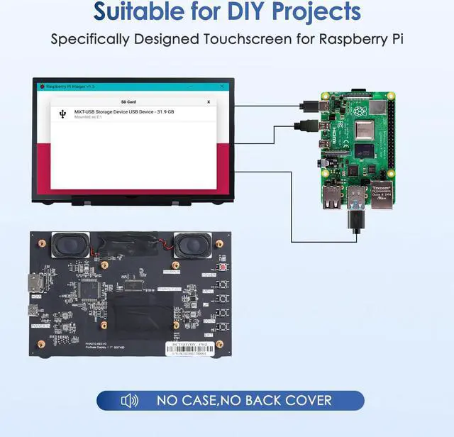 Alt view image 2 of 5 - HMTECH 7'' Raspberry Pi Screen, 800x480 HDMI Small Monitor with Dual-Speaker, LCD Screen Display for Raspberry Pi 4/3/2/Zero/B/B+ Win11/10/8/7 (Non-Touch)