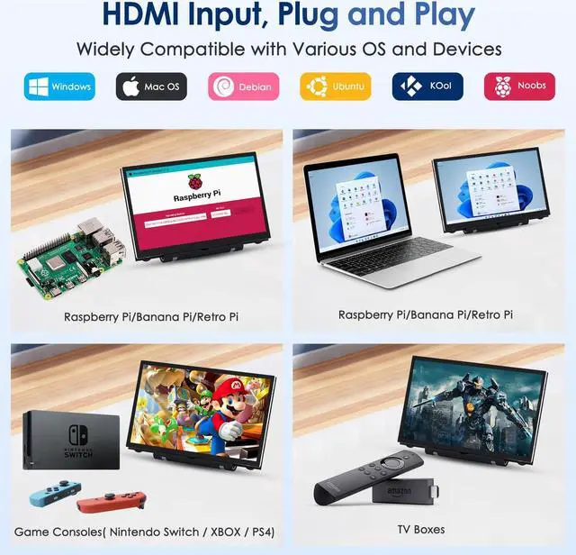Alt view image 5 of 5 - HMTECH 7'' Raspberry Pi Screen, 800x480 HDMI Small Monitor with Dual-Speaker, LCD Screen Display for Raspberry Pi 4/3/2/Zero/B/B+ Win11/10/8/7 (Non-Touch)