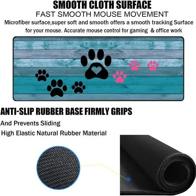 Alt view image 5 of 5 - Large Gaming Mouse Pad, Keyboard Wrist Rest pad + Mouse Wrist pad + Coaster Set Extended Waterproof Non-Slip Table mat Suitable for Home Office Learning Games - Black and Pink Dog Paw Prints