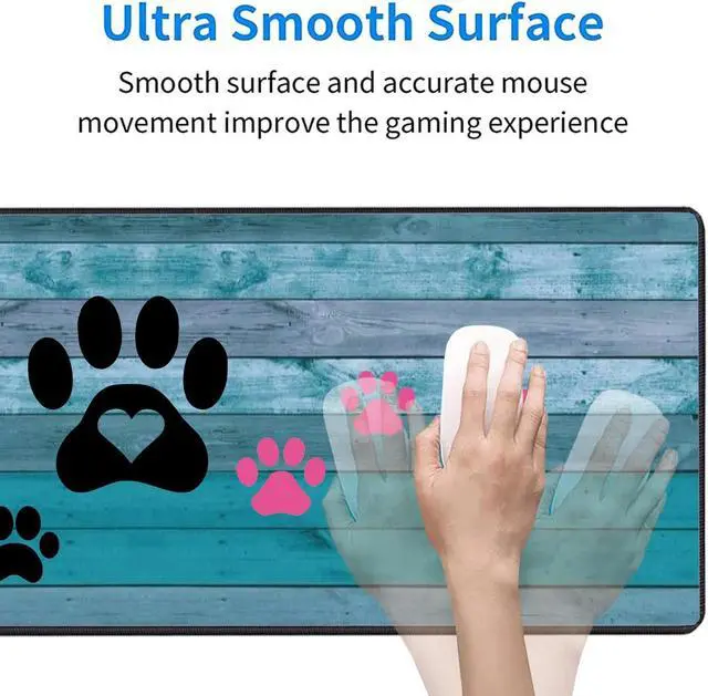 Alt view image 3 of 5 - Large Gaming Mouse Pad, Keyboard Wrist Rest pad + Mouse Wrist pad + Coaster Set Extended Waterproof Non-Slip Table mat Suitable for Home Office Learning Games - Black and Pink Dog Paw Prints