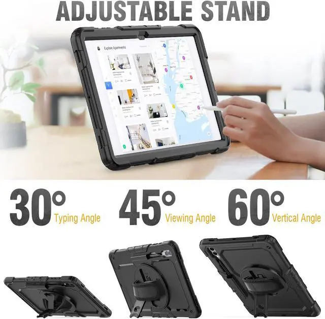 Alt view image 4 of 5 - HXCASEAC Case for Samsung Galaxy Tab S7 FE 5G Case 12.4 inch, Protective with Screen Protector/Hand Strap/S Pen Holder, Heavy Duty Case for Samsung Galaxy S7 FE Tablet Case - Black