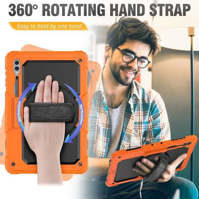 Alt view image 3 of 5 - HXCASEAC Case for Samsung Galaxy Tab S7 FE 5G Case 12.4 inch, Protective with Screen Protector/Hand Strap/S Pen Holder, Heavy Duty Case for Samsung Galaxy S7 FE Tablet Case - Orange
