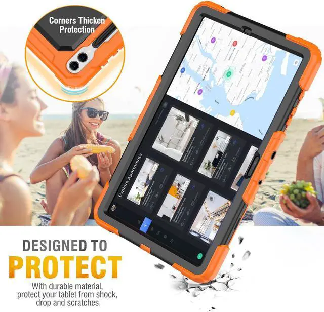 Alt view image 5 of 5 - HXCASEAC Case for Samsung Galaxy Tab S7 FE 5G Case 12.4 inch, Protective with Screen Protector/Hand Strap/S Pen Holder, Heavy Duty Case for Samsung Galaxy S7 FE Tablet Case - Orange