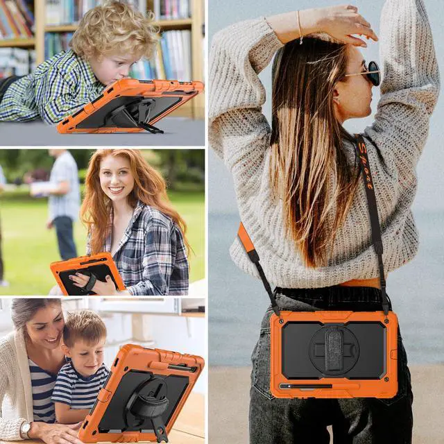 Alt view image 2 of 5 - HXCASEAC Case for Samsung Galaxy Tab S7 FE 5G Case 12.4 inch, Protective with Screen Protector/Hand Strap/S Pen Holder, Heavy Duty Case for Samsung Galaxy S7 FE Tablet Case - Orange
