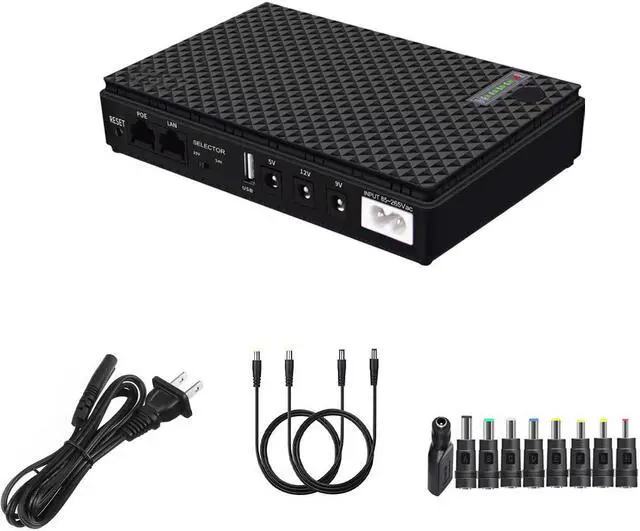 Main image of Mini UPS Battery Backup for Routers,Built-in 10400mAh Rechargeable Surge Protector with POE,Output USB 5V/2A DC 5V/9V/12V 2A for Modem,Security Camera, Smartphones (Black)