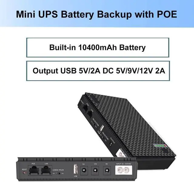 Alt view image 2 of 5 - Mini UPS Battery Backup for Routers,Built-in 10400mAh Rechargeable Surge Protector with POE,Output USB 5V/2A DC 5V/9V/12V 2A for Modem,Security Camera, Smartphones (Black)