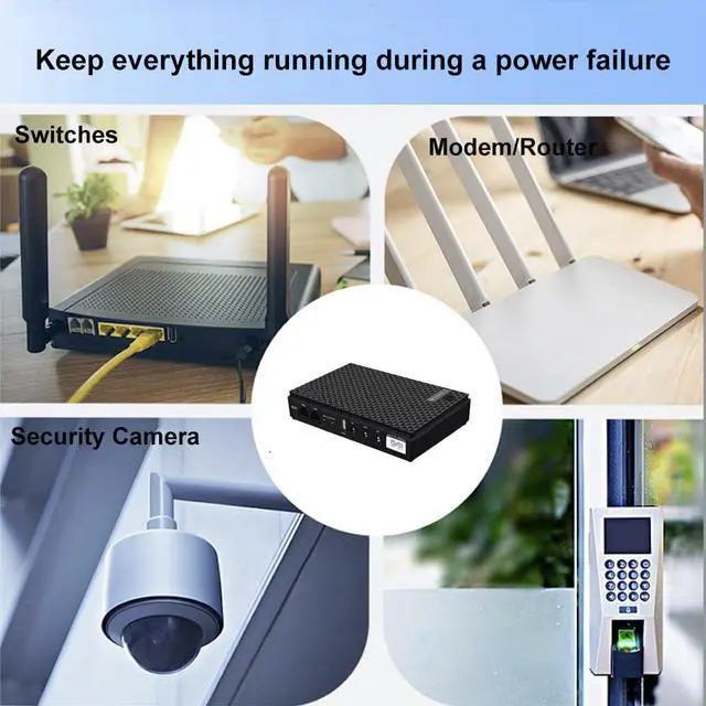 Alt view image 4 of 5 - Mini UPS Battery Backup for Routers,Built-in 10400mAh Rechargeable Surge Protector with POE,Output USB 5V/2A DC 5V/9V/12V 2A for Modem,Security Camera, Smartphones (Black)