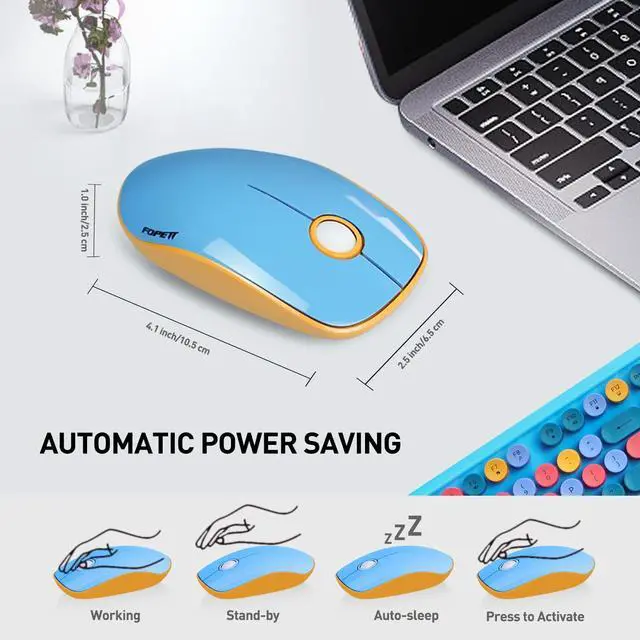 Alt view image 5 of 5 - Keyboard and Mouse Wireless,Cute Retro Wireless Keyboard Mouse Combo with Round Key,2.4Ghz Dropout-Free Connection,Typewriter Wireless Keyboard Mouse Set for PC Laptop Desktop Computer-Blue Colorful