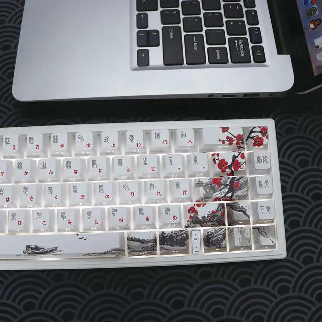 Alt view image 2 of 5 - JSJT PBT Japanese Keycaps-Side Printed Keycap Set PBT Doubleshot Shine Through Custom Keycap Cherry Profile Plum Blossom Key Caps 135 Keys for Cherry MX Switch Mechanical Keycboard