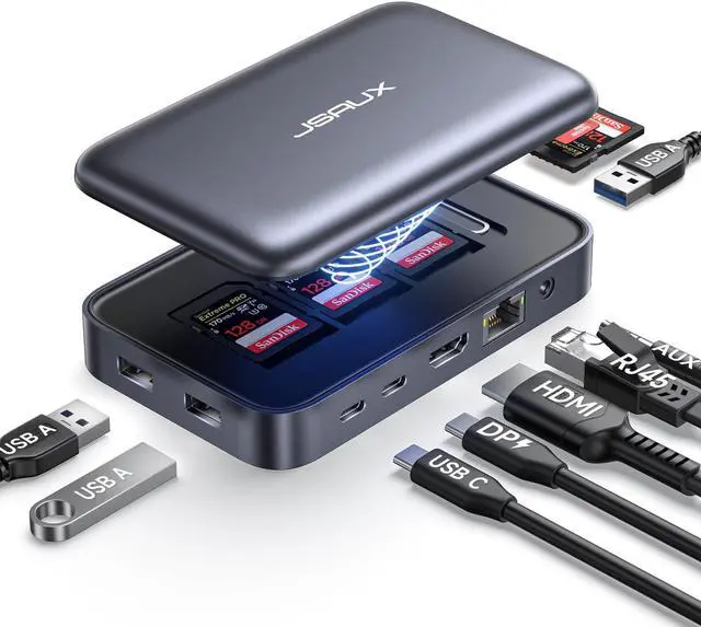 Main image of JSAUX Laptop USB C Docking Station, 10 in 1 USB C Magnetic Hub with 4K@60hz HDMI, 100W PD, USB A&C 3.0, 1000Mbps Ethernet, SD/TF, for HP/MacBook/Dell/Lenovo etc
