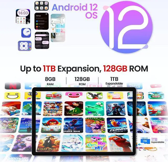 Alt view image 5 of 5 - kinstone Android 12 Tablet with 128GB ROM 1TB Expand,10.1 Inch Gaming Tablets,2.0GHz Octa-Core Tablet,1920 * 1200 FHD IPS Display,13MP+5MP,2.4/5G WiFi,Bluetooth 5.0,Hotspot,GPS(Sliver)