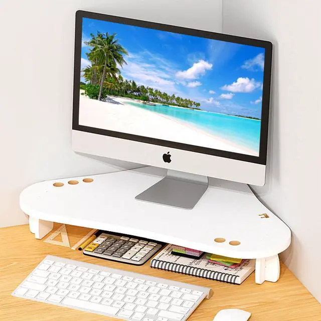 Alt view image 2 of 5 - Triangle Wood Monitor Stand Riser - White Multi-Purpose Desktop Storage for Computer, Laptop, Printer