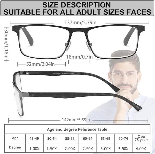 Alt view image 4 of 5 - LAURA FAIRY Stylish Metal Frame Reading Glasses for Men,Spring Hinge - Blue Light Blocking - Anti Computer Glare - 6 Pairs