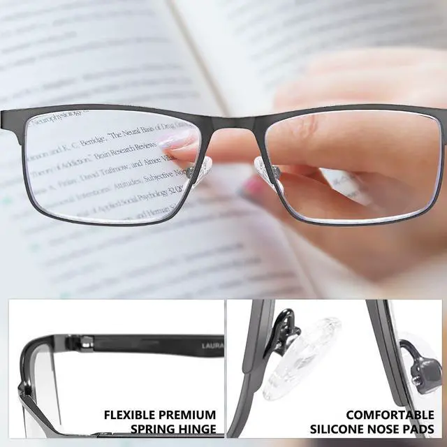 Alt view image 5 of 5 - LAURA FAIRY Stylish Metal Frame Reading Glasses for Men,Spring Hinge - Blue Light Blocking - Anti Computer Glare - 6 Pairs
