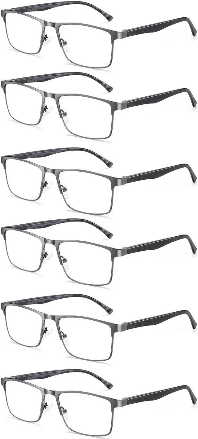 Main image of LAURA FAIRY Stylish Metal Frame Reading Glasses for Men,Spring Hinge - Blue Light Blocking - Anti Computer Glare - 6 Pairs