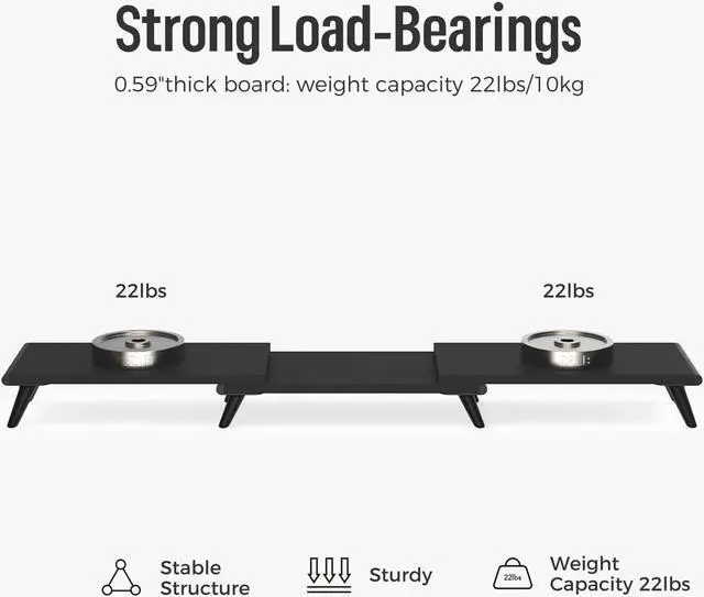 Alt view image 3 of 5 - loukin Dual Monitor Stand Riser for Desk, 43.6"*8.2"*3.2" Large Computer Stand for 2 Monitors, Laptop, Printer, Length and Angle Adjustable Computer Shelf, Home Office,Max 43.6" Length(Black)