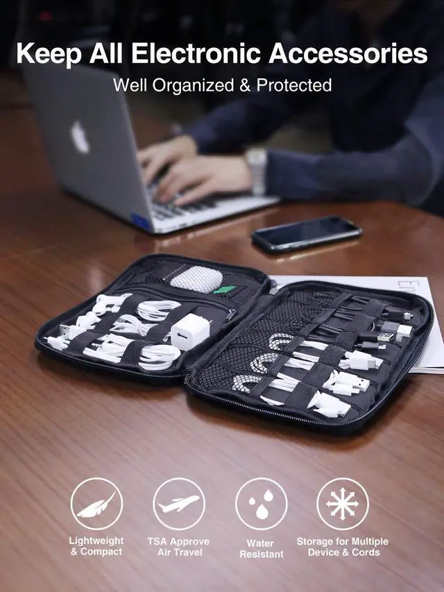 Alt view image 4 of 5 - Luxtude Compact Electronics Organizer, Hard Carrying Case for Electronics, Charger Storage, Cord Storage