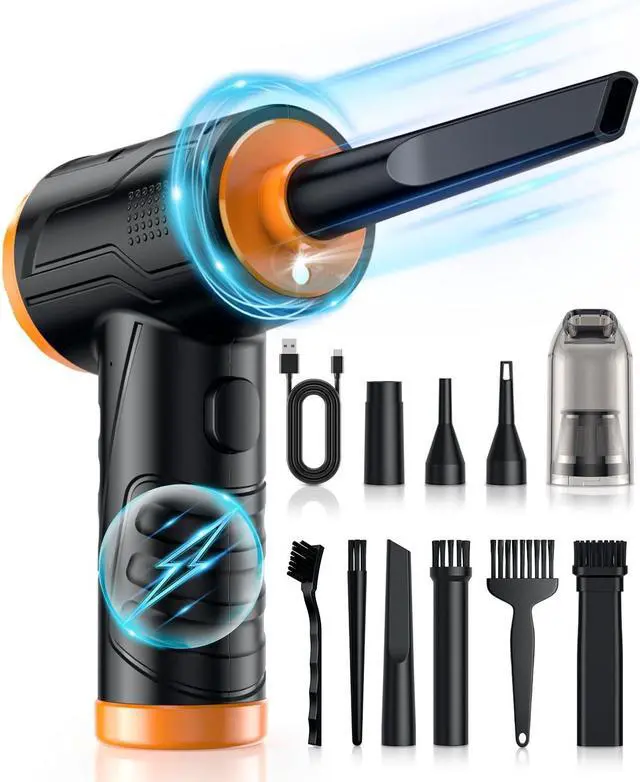 Main image of Powerful Compressed Air Duster for Deep Cleaning-Replace Compressed Air Can-No Canned Air Duster-Keyboard Cleaner-PC Cleaning-Rechargeable-3-Speeds-95000RPM Cordless Air Blower-Car Duster-Orange
