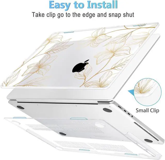 Alt view image 3 of 5 - Mektron Case for MacBook Pro 14 inch 2024 2023 2021 Model M4 A3112 A3401 A3185 M3 A2918 A2992 M2 A2779 M1 A2442 Pro/Max, Plastic Hard Shell Case Cover for MacBook Pro 14", Gold Flower S718