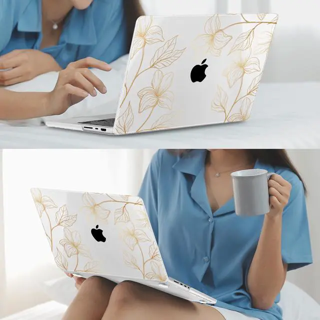Alt view image 5 of 5 - Mektron Case for MacBook Pro 14 inch 2024 2023 2021 Model M4 A3112 A3401 A3185 M3 A2918 A2992 M2 A2779 M1 A2442 Pro/Max, Plastic Hard Shell Case Cover for MacBook Pro 14", Gold Flower S718