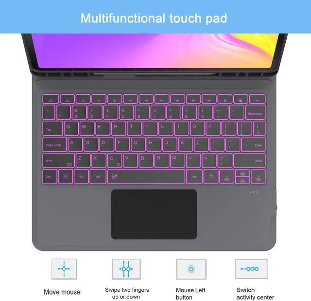 Alt view image 5 of 5 - for Samsung Galaxy Tab S7 FE/S8 Plus 12.4" Keyboard Case: 7 Colors Backlit Trackpad Keyboard for 12.4-inch Galaxy Tab S7 Plus S8+ | Smart Touch Wireless Key Board with Kickstand Folio Tablet Cover