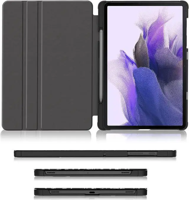 Alt view image 3 of 5 - Soke Galaxy Tab S8+/S7 FE/S7 Plus Case with S Pen Holder [SM-X800/X806/T730/T736B/T970/T975] - Shockproof Stand Folio Case for Samsung Tab S8+ 2022/S7 FE 2021/S7 Plus 2020 12.4" Tablet,Book Black