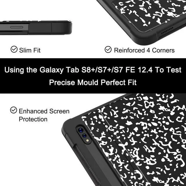 Alt view image 4 of 5 - Soke Galaxy Tab S8+/S7 FE/S7 Plus Case with S Pen Holder [SM-X800/X806/T730/T736B/T970/T975] - Shockproof Stand Folio Case for Samsung Tab S8+ 2022/S7 FE 2021/S7 Plus 2020 12.4" Tablet,Book Black
