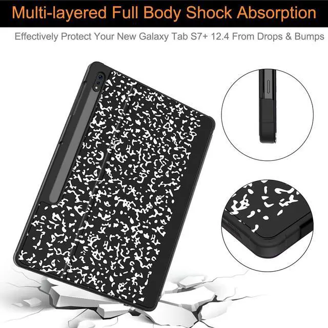 Alt view image 5 of 5 - Soke Galaxy Tab S8+/S7 FE/S7 Plus Case with S Pen Holder [SM-X800/X806/T730/T736B/T970/T975] - Shockproof Stand Folio Case for Samsung Tab S8+ 2022/S7 FE 2021/S7 Plus 2020 12.4" Tablet,Book Black