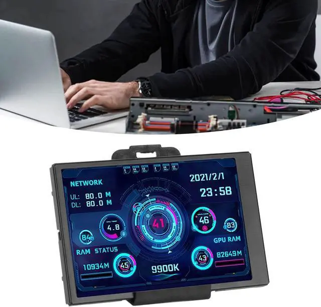Alt view image 4 of 5 - SYH&AQYE 3.5in IPS USB Mini Screen, PC Sensor Panel, Data Monitor Display Computer Temp Monitor with 360° Rotation Type C Sub Screen for Computer Case Key Words