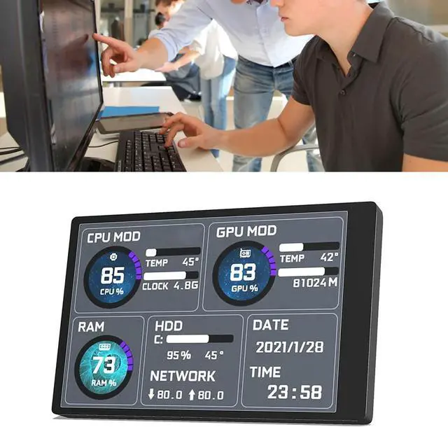 Alt view image 5 of 5 - SYH&AQYE 3.5in IPS USB Mini Screen, PC Sensor Panel, Data Monitor Display Computer Temp Monitor with 360° Rotation Type C Sub Screen for Computer Case Key Words