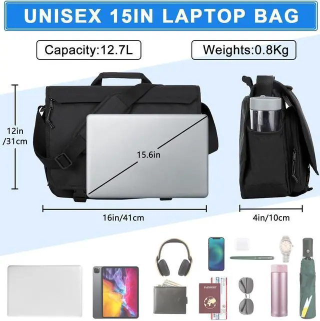 Alt view image 2 of 5 - VASCHY Messenger Bag for Men,Water Resistant Casual Satchel Briefcase Fashion Work Bag Crossbody Shoulder Handbag for Women College Campus Black