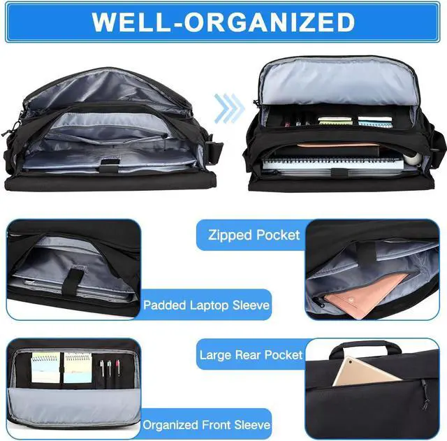 Alt view image 4 of 5 - VASCHY Messenger Bag for Men,Water Resistant Casual Satchel Briefcase Fashion Work Bag Crossbody Shoulder Handbag for Women College Campus Black