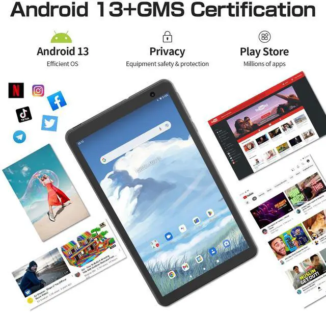 Alt view image 2 of 5 - VOLENTEX 8 inch Tablet Android 13 Tablets,Quad-Core Tablet PC,8GB RAM+64GB ROM 512GB Expand,5000mAh Battery, 2+8MP Dual Cameras, Bluetooth, 2.4G/5G WiFi Tablets(Gray)