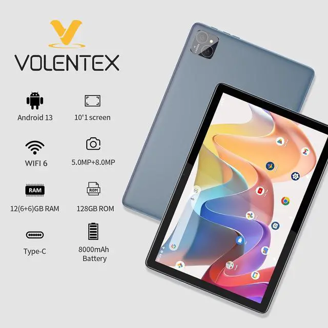 Alt view image 2 of 5 - VOLENTEX 10 Inch Android 13 Tablet & Phone(Make Call), 12GB(6+6 Expand) RAM 128GB ROM, Octa-Core Pad with 4G LTE,5G WiFi, 8000mAh Battery, 5MP+8MP Dual HD Camera, Bluetooth GPS Support Grey