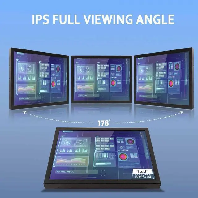 Alt view image 5 of 5 - VSDISPLAY Portable Industrial Monitor with Dual Speaker,15 Inch 1024x768 4:3 IPS LCD Touchscreen and VGA DVI Video Input,Metal Shell with Bracket