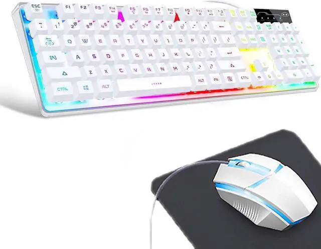 Main image of Wired Gaming Keyboard and Mouse Combo with Glowing Rainbow Backlit, Ergonomic Design with Adjustable inclination, Muted Typing, Gaming Keyboard and Mouse for PC Gamers/Laptop - White