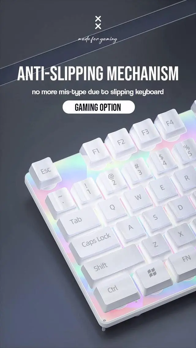 Alt view image 4 of 5 - Wired Gaming Keyboard and Mouse Combo with Glowing Rainbow Backlit, Ergonomic Design with Adjustable inclination, Muted Typing, Gaming Keyboard and Mouse for PC Gamers/Laptop - White