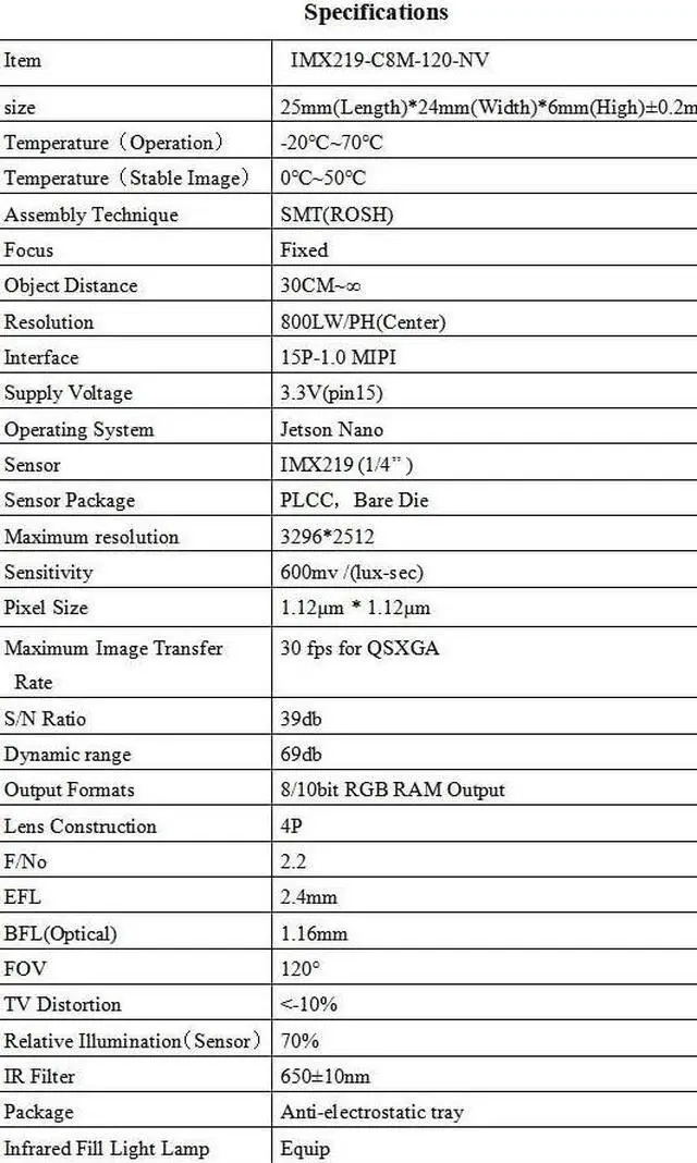 Alt view image 3 of 5 - xicoolee for Jetson Nano IR Camera IMX219 8MP with IMX219 Sensor 8 Megapixels Fixed-Focus 120 Degree FOV Infrared Night Vision 3296 * 2512 Resolution 15P-1.0 MIPI Interface 30 fps