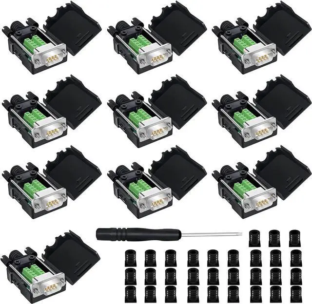 Main image of YIOVVOM DB9 Breakout Connector to Wiring Terminal RS232 D-SUB Male Serial Adapters Port Breakout Board Solder-Free Module with case(10 PCS Male Adapter White)