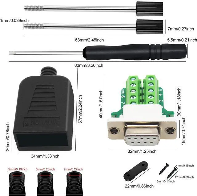 Alt view image 4 of 5 - YIOVVOM DB9 Breakout Connector to Wiring Terminal RS232 D-SUB Male Serial Adapters Port Breakout Board Solder-Free Module with case(10 PCS Male Adapter White)
