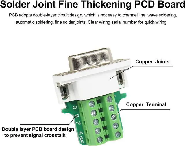 Alt view image 3 of 5 - YIOVVOM DB9 Breakout Connector to Wiring Terminal RS232 D-SUB Male Serial Adapters Port Breakout Board Solder-Free Module with case(10 PCS Male Adapter White)