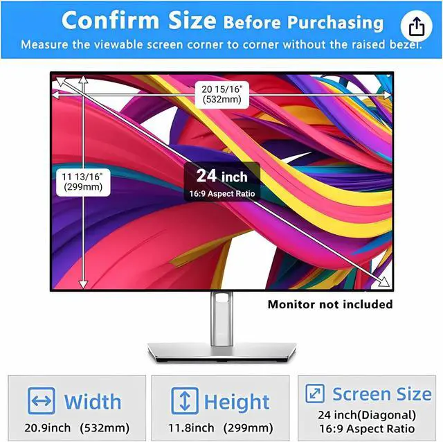 Alt view image 3 of 5 - ZCAZY 24 Inch Monitor Privacy Screen Computer Screen Privacy Filter for 16:9 Widescreen Monitors Anti-Glare Blue Light Filter Cover