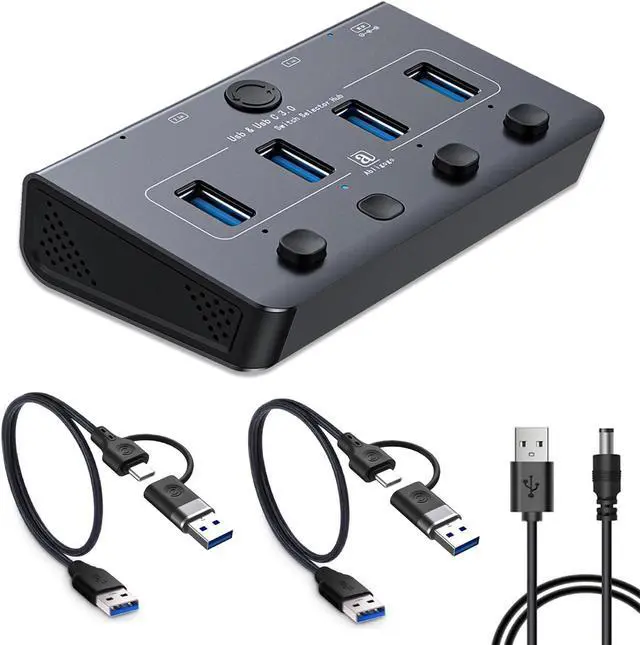 Main image of Abligogo USB 3.0 Switch for USB A & C Devices - Aluminum Alloy USB Switch, Independent Port Control for Mouse, Keyboard, Printer - USB Switcher 2 Computers