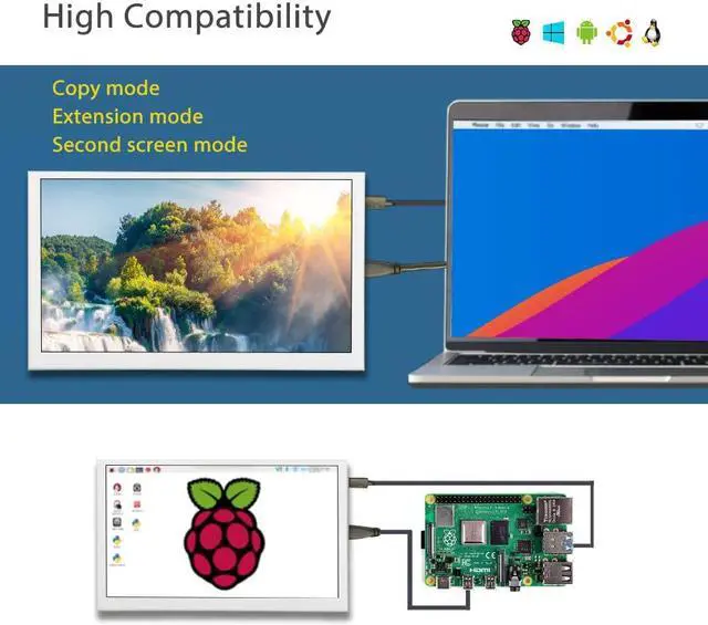 Alt view image 3 of 5 - 7 Inch Portable HDMI Monitor Small Mini Display Secondary Screen 1024x600 IPS LCD Screen VESA Wall Mount PC Temperature Display with Speakers for Camera CCTV Windows Raspberry Pi 4 3 (White)