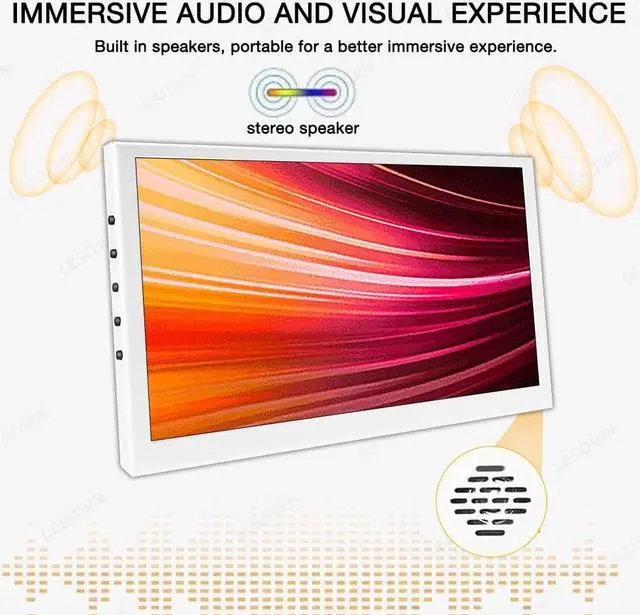 Alt view image 2 of 5 - 7 Inch Portable HDMI Monitor Small Mini Display Secondary Screen 1024x600 IPS LCD Screen VESA Wall Mount PC Temperature Display with Speakers for Camera CCTV Windows Raspberry Pi 4 3 (White)