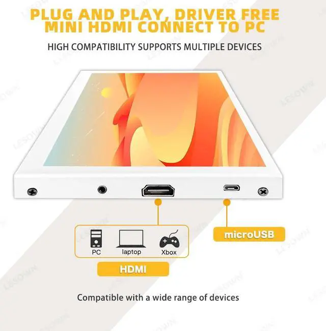 Alt view image 4 of 5 - 7 Inch Portable HDMI Monitor Small Mini Display Secondary Screen 1024x600 IPS LCD Screen VESA Wall Mount PC Temperature Display with Speakers for Camera CCTV Windows Raspberry Pi 4 3 (White)