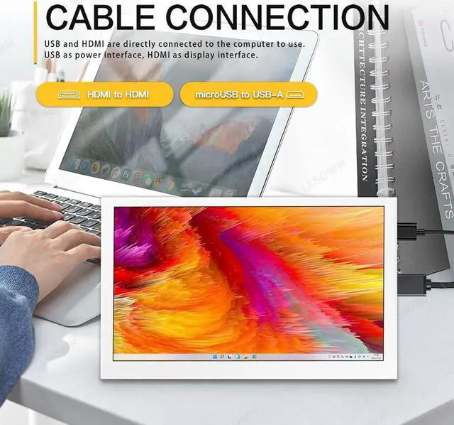 Alt view image 5 of 5 - 7 Inch Portable HDMI Monitor Small Mini Display Secondary Screen 1024x600 IPS LCD Screen VESA Wall Mount PC Temperature Display with Speakers for Camera CCTV Windows Raspberry Pi 4 3 (White)