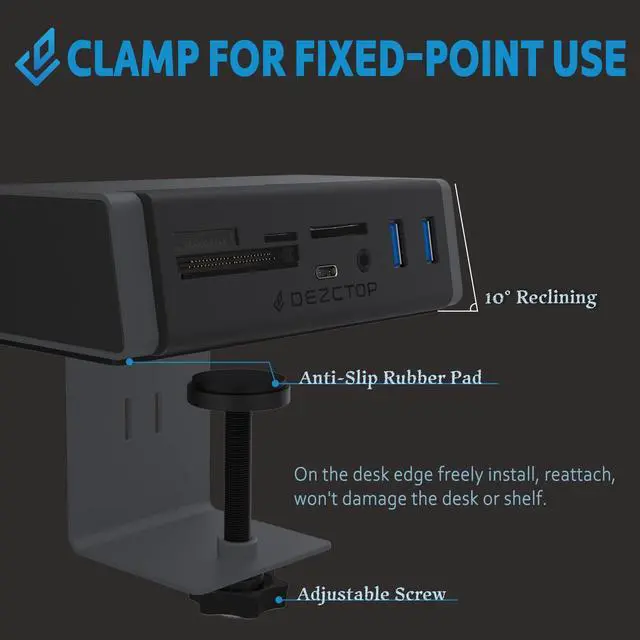 Alt view image 2 of 5 - DEZCTOP USB 3.2 Gen 2 Clamp Hub 7-in-1 Adapter with Card Reader Speeds up to 10Gbps, 4.92Ft USB-C Cable and USB-A Adapter USB Splitter Compatible with all USB-A/USB-C laptops for Windows, macOS, Linux
