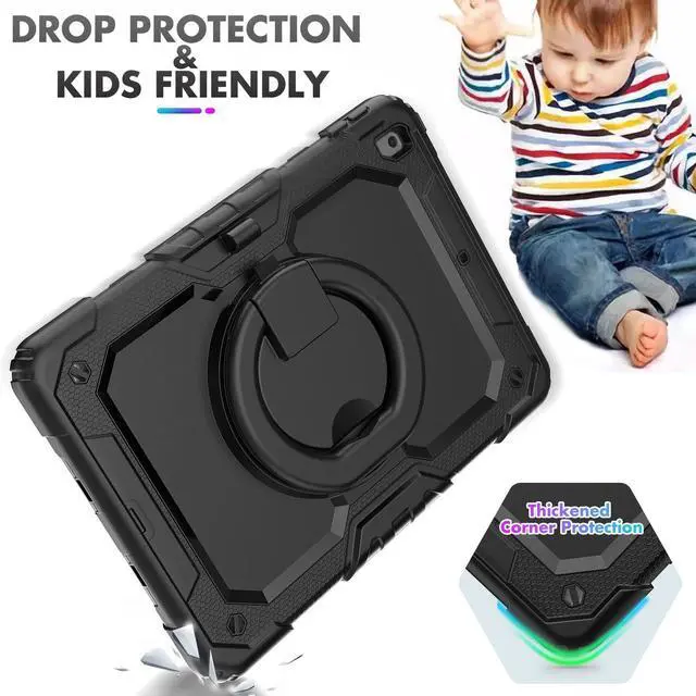 Alt view image 3 of 5 - Timecity for iPad 9th/ 8th/ 7th Generation Case 10.2 inch (for iPad 9/8/ 7 Case): with Strong Protection, Screen Protector, Handle, Shoulder Strap, 360° Rotating Stand, Pencil Holder - Black