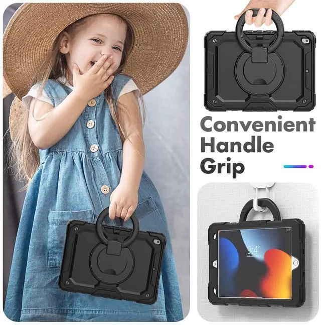Alt view image 4 of 5 - Timecity for iPad 9th/ 8th/ 7th Generation Case 10.2 inch (for iPad 9/8/ 7 Case): with Strong Protection, Screen Protector, Handle, Shoulder Strap, 360° Rotating Stand, Pencil Holder - Black